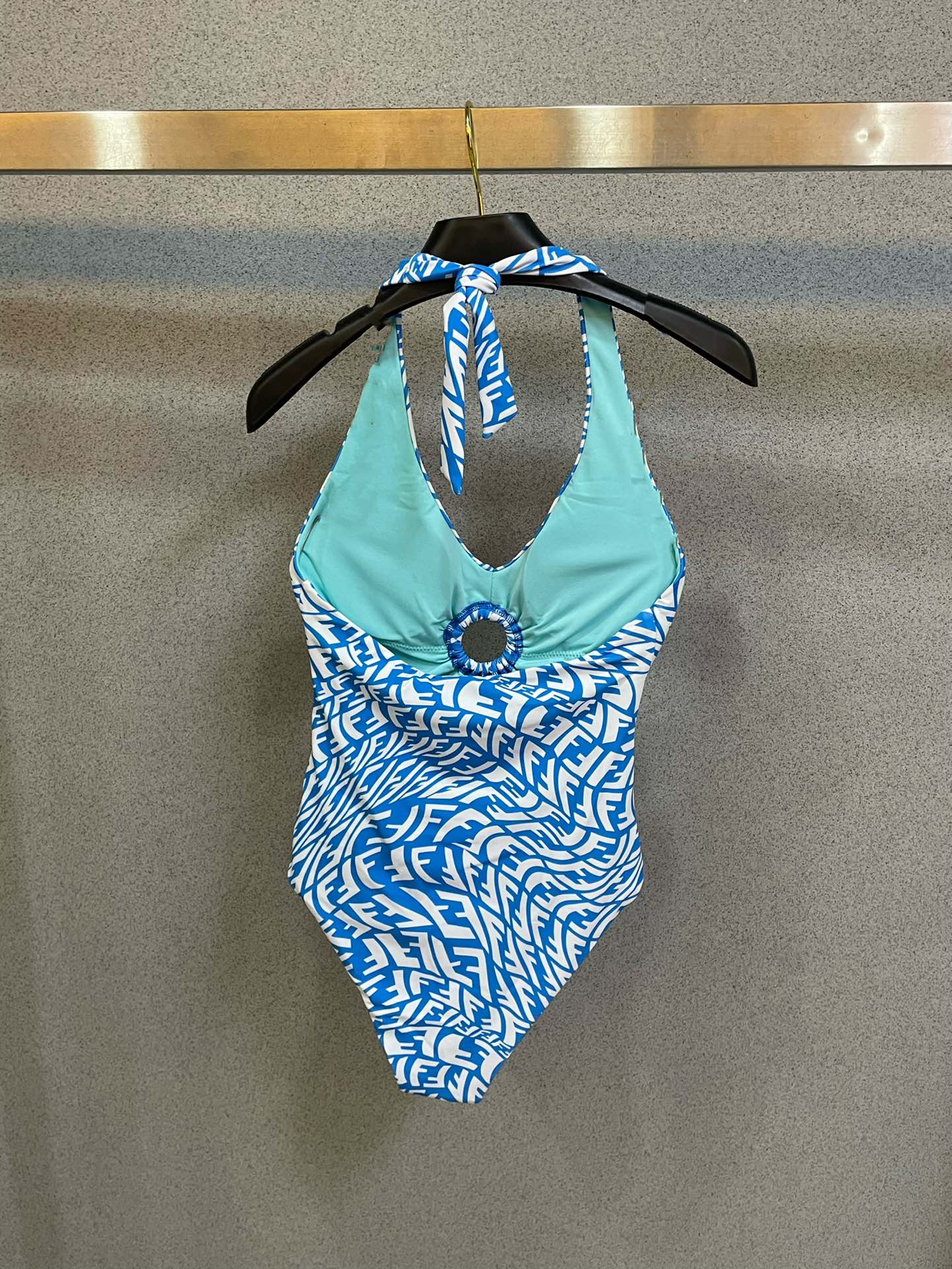 [TOP] F€NDI F€ndi F Letter Metal Hoop One-Piece Swimsuit - Blue - Fendi