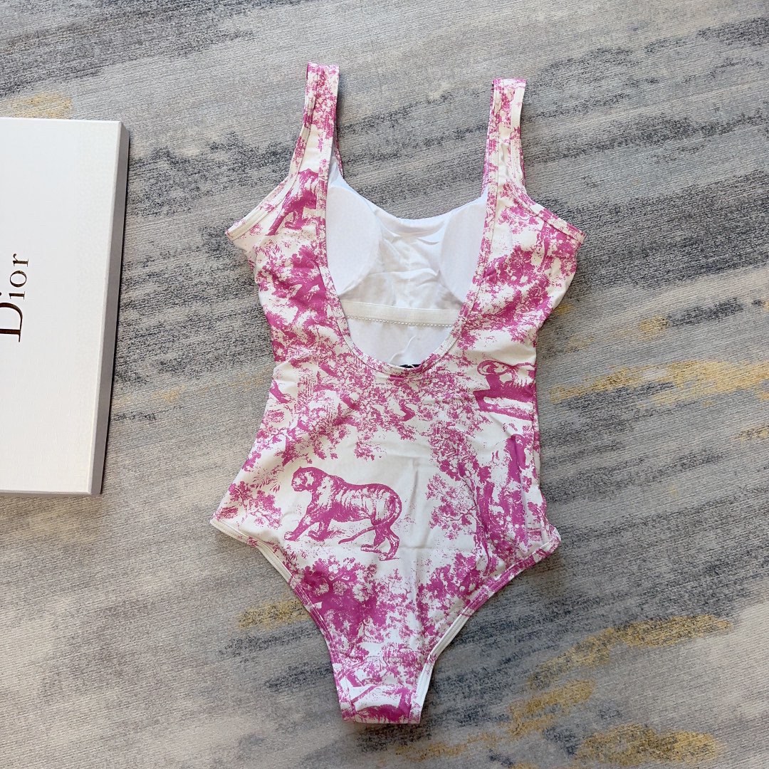 [TOP] D!or Animal Jungle one piece swimsuit - pink - Christian Dior