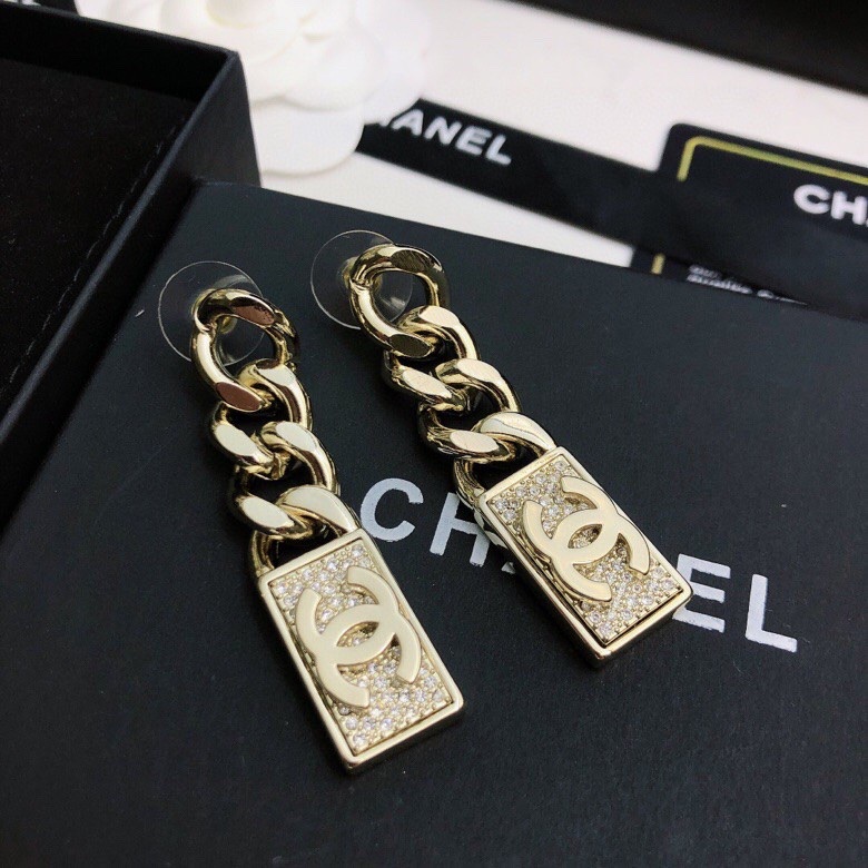[TOP] CH@NEL Chain Square Stud Earrings Chanel