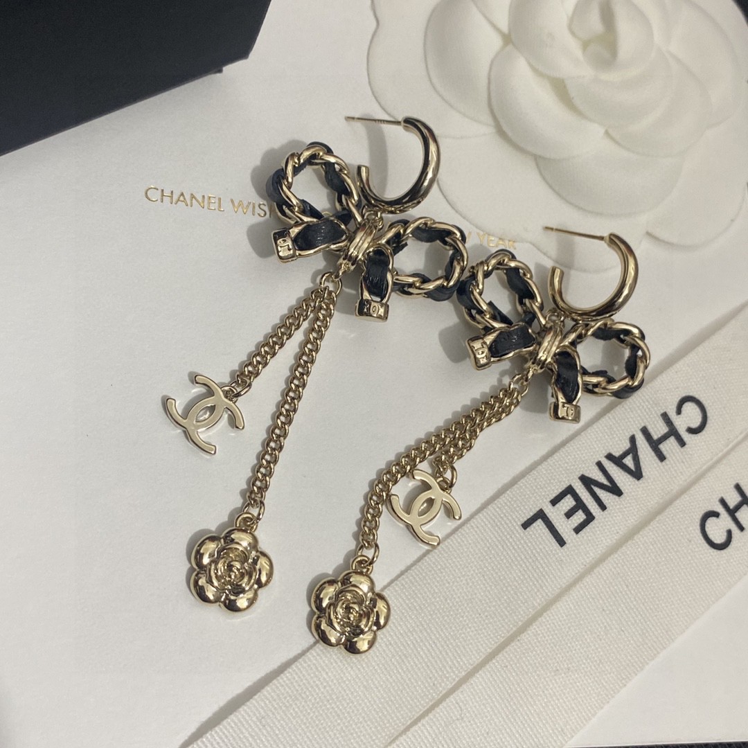 [TOP] CH@NEL Bow Flower Stud Earrings - Chanel