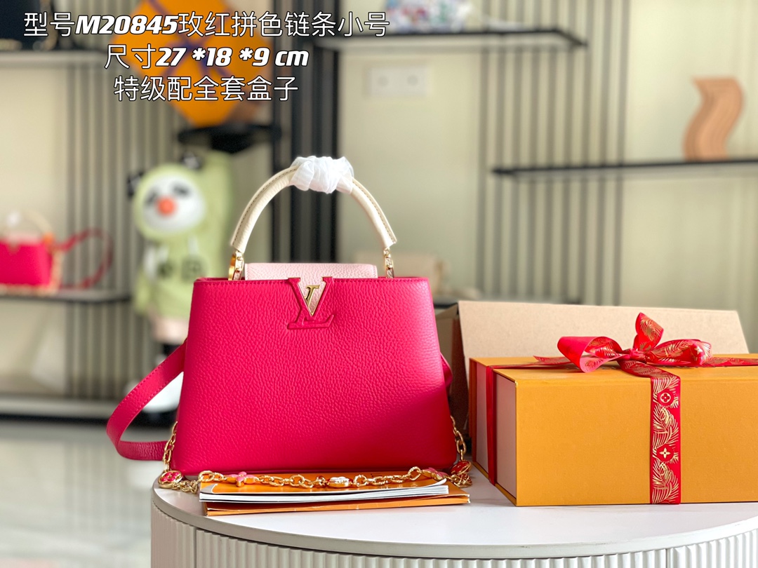 [TOP] L&V Capucines Python Gold Buckle Bag - Pink - LV Louis Vuitton( Mid year sale 10% OFF Only Last Day)