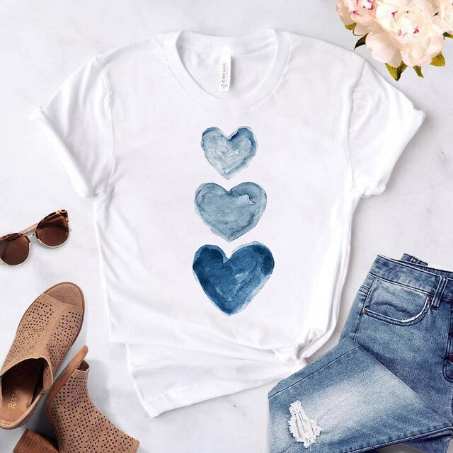 Heart Flower Print Womens T-Shirt