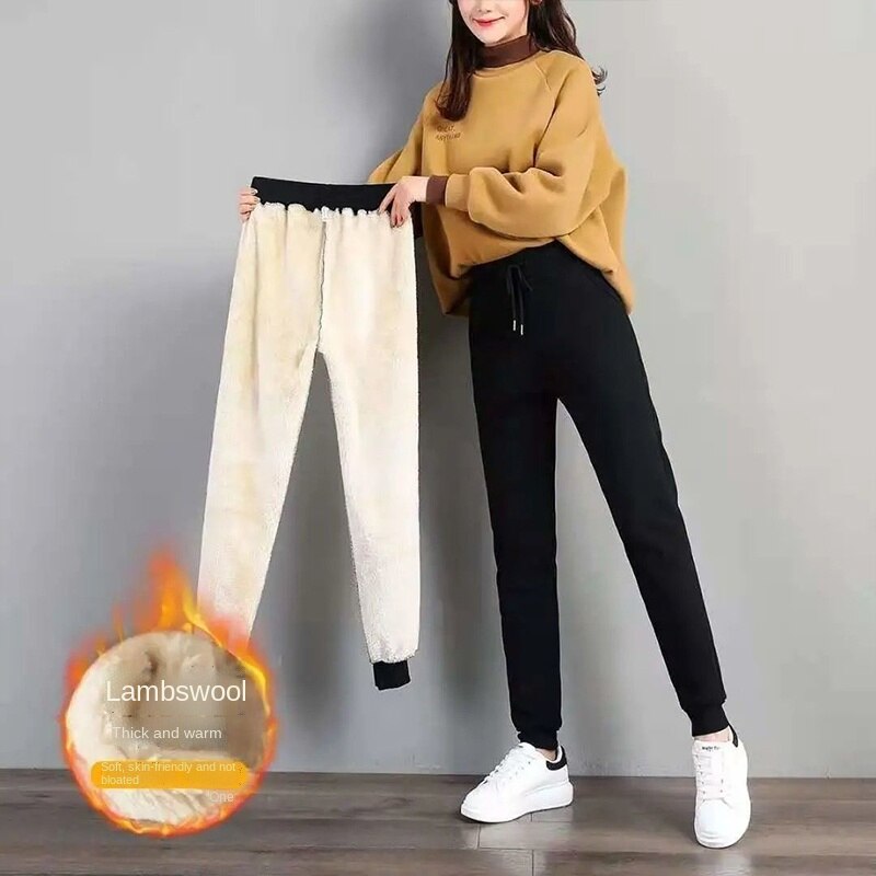 New Winter Plus Pants Women Simple Sweatpants All Match High Waist Trousers