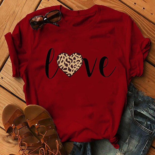 Leopard Love Print Women T Shirt