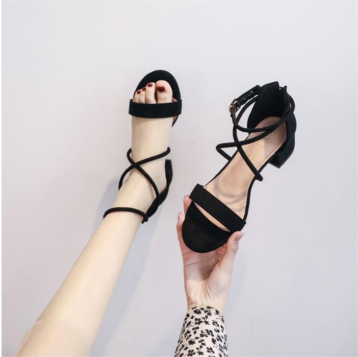 Fashion sandals 2022 new women’s summer mid-heel super hot with skirt net celebrity fairy style temperament thick heel straps