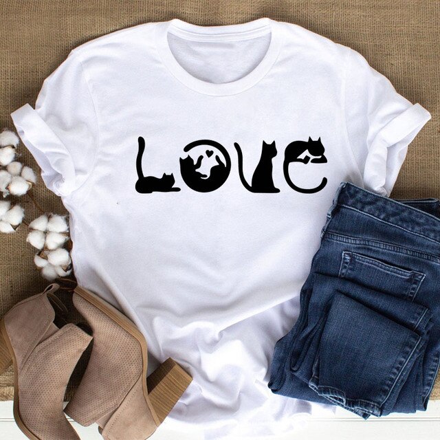 Colorful Cat Paw Print T Shirt Women New Fashion Black T Shirt