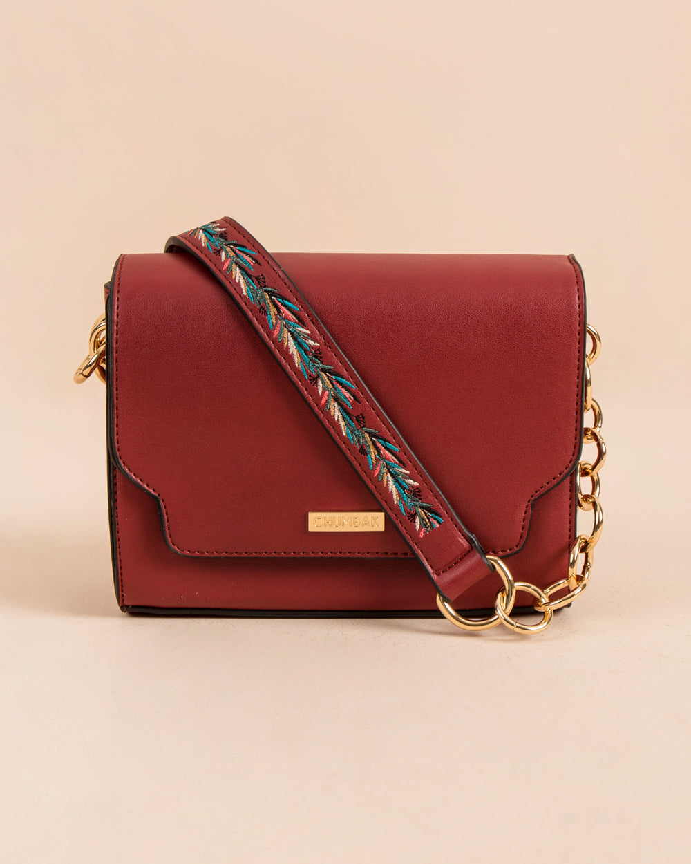 Tropical Vines Crossbody Bag ' Maroon
