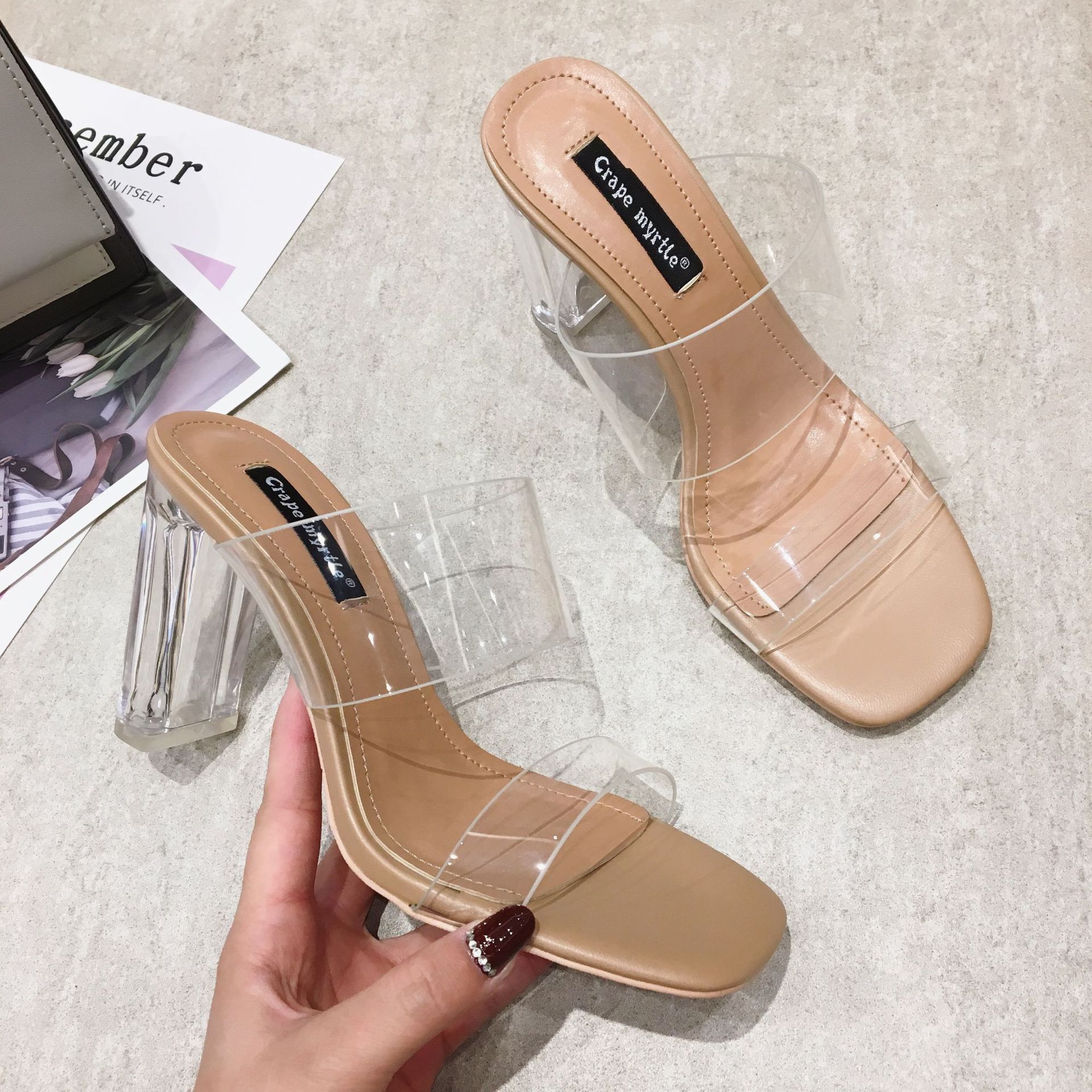 women’s chunky heel sandals and crystal high heels for outside wear