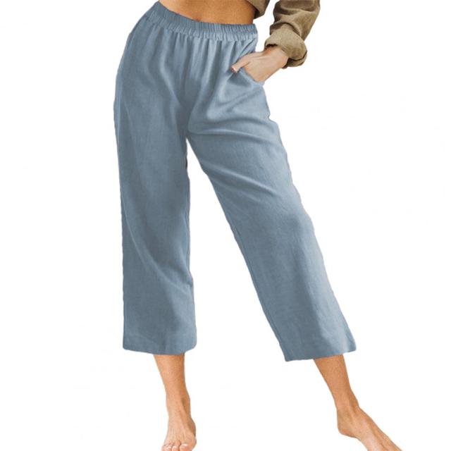 Women CottonPants Casual Loose Trousers Solid Color Pocket Harem Pants