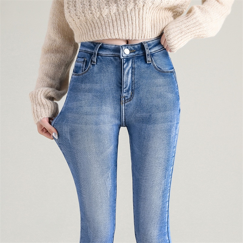 Women Winter Snow Warm Plush Stretch Jeans