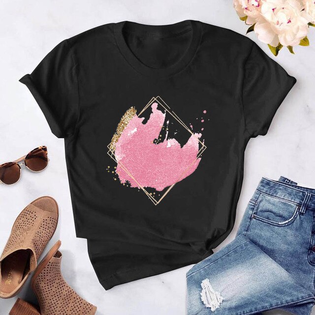Heart Flower Print Womens T-Shirt