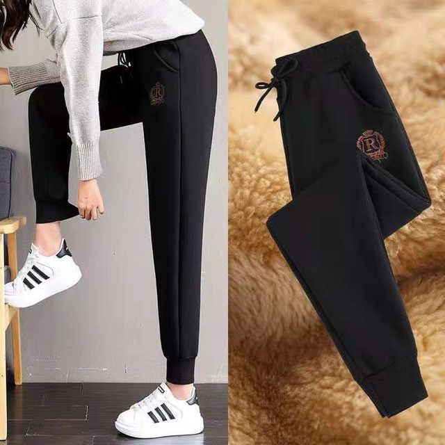 New Winter Plus Pants Women Simple Sweatpants All Match High Waist Trousers