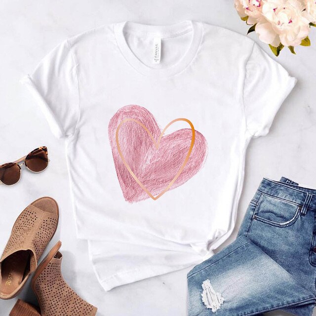 Heart Flower Print Womens T-Shirt