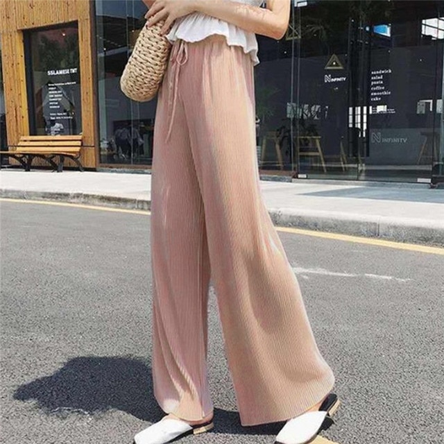 Summer Wide Leg Pants For Women Casual Elastic High Waist