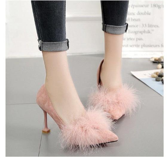 High heeled women’s slim heel 2020 spring and Autumn New Korean woolen shoes pointed point versatile women’s shoes black work single shoes