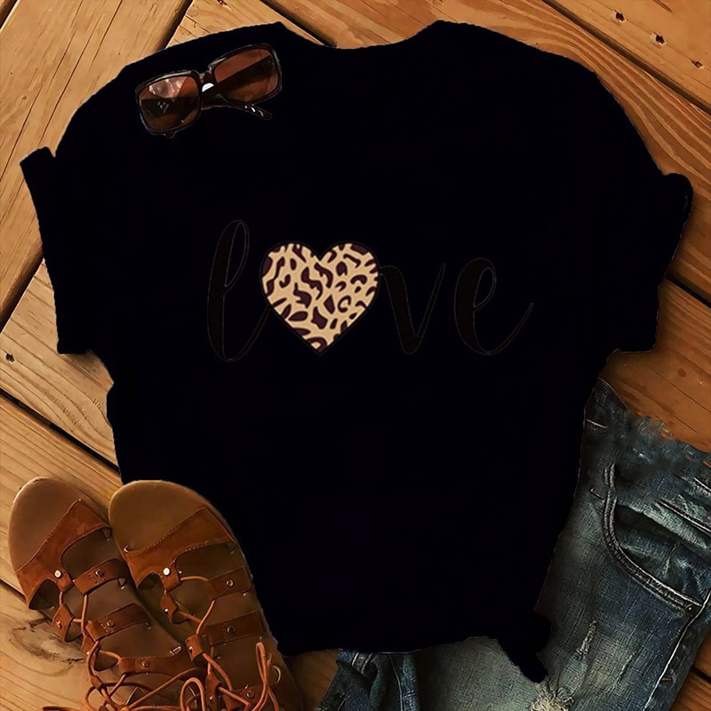 Leopard Love Print Women T Shirt
