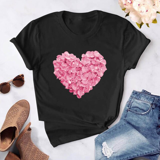 Heart Flower Print Womens T-Shirt