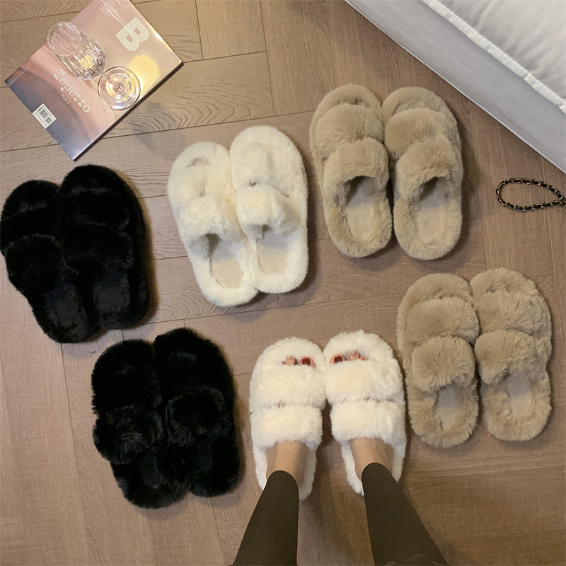 The real shot is not reduced, thick bottom Korean version plus fluffy slippers, female ins tide outside wear fashion net red autumn and winter home use tide