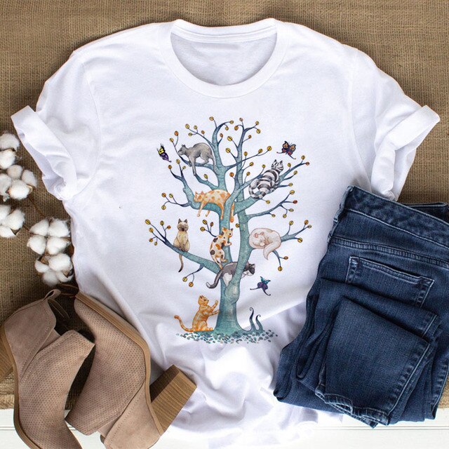 Colorful Cat Paw Print T Shirt Women New Fashion Black T Shirt