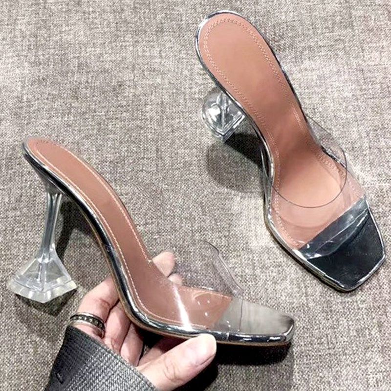 versatile open toe sandals women transparent high heels slim heels fairy Style Slippers