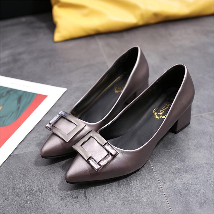 New single shoes women’s thick heel pointed women’s shoes high heels single shoes women’s work shoes wedding shoes square buttons
