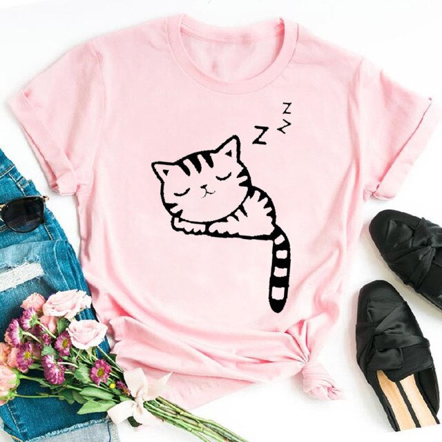 Colorful Cat Paw Print T Shirt Women New Fashion Black T Shirt