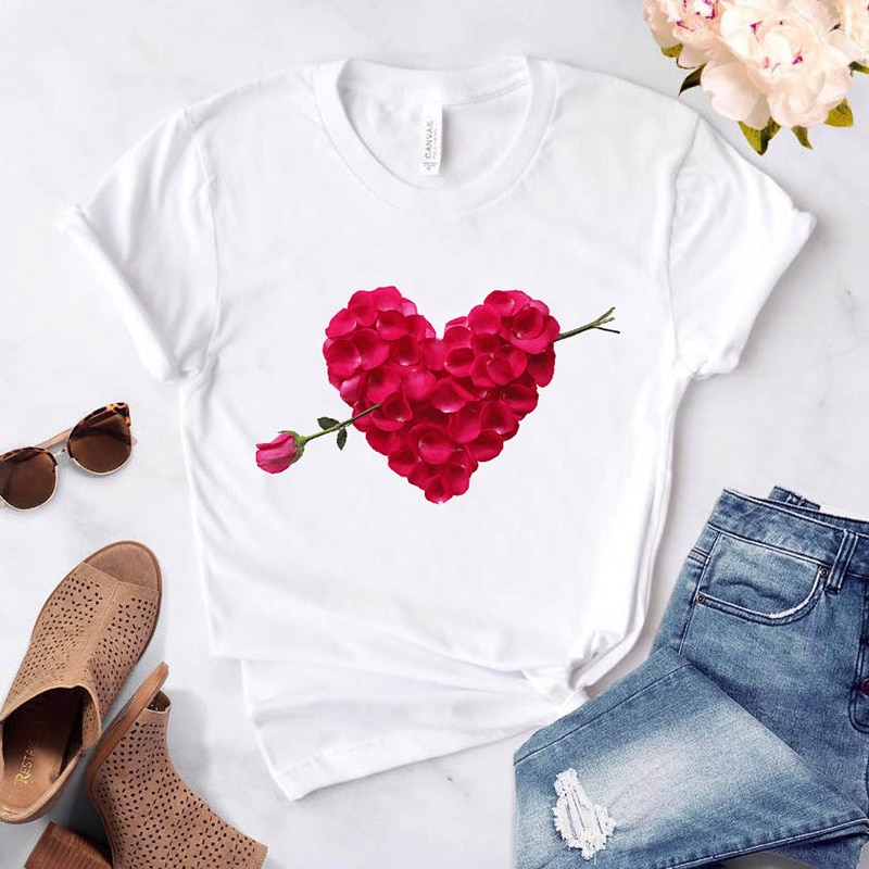 Heart Flower Print Womens T-Shirt