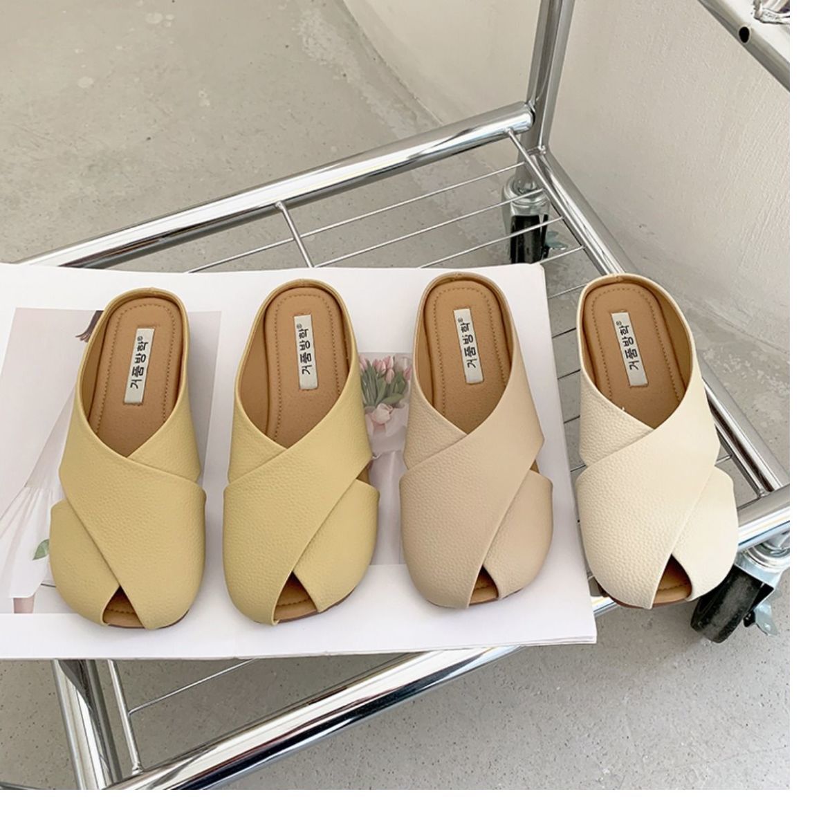 Real soft leather Baotou half slippers women’s outer wear 22 spring, autumn and summer new Muller lazy pregnant women flat small leather shoes half support
