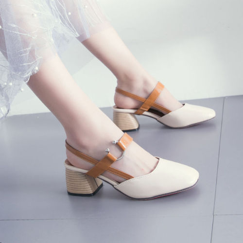 Korean version of versatile new sandals women round head single shoes Baotou shoes thick heels high heels summer heels with a word for women’s shoes