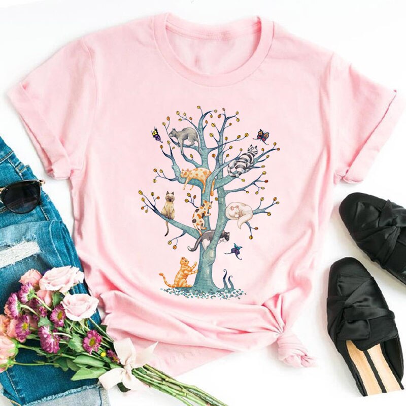 Colorful Cat Paw Print T Shirt Women New Fashion Black T Shirt