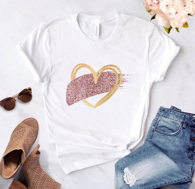 Heart Flower Print Womens T-Shirt