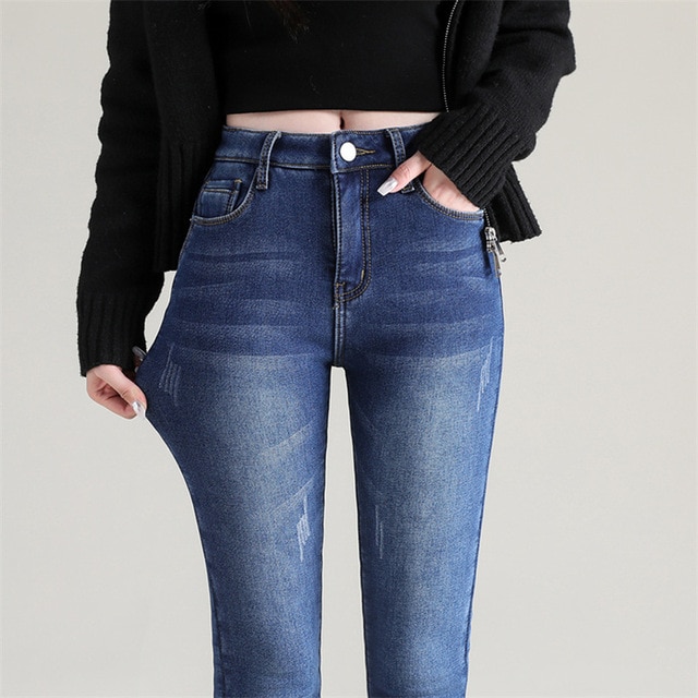 Women Winter Snow Warm Plush Stretch Jeans