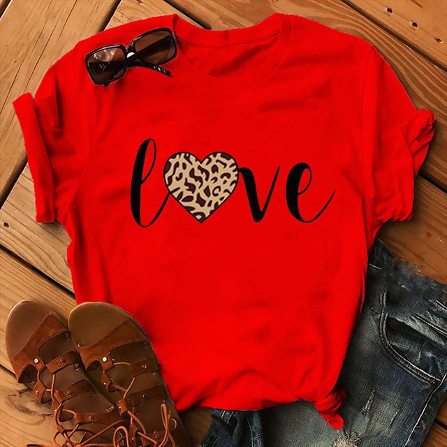 Leopard Love Print Women T Shirt