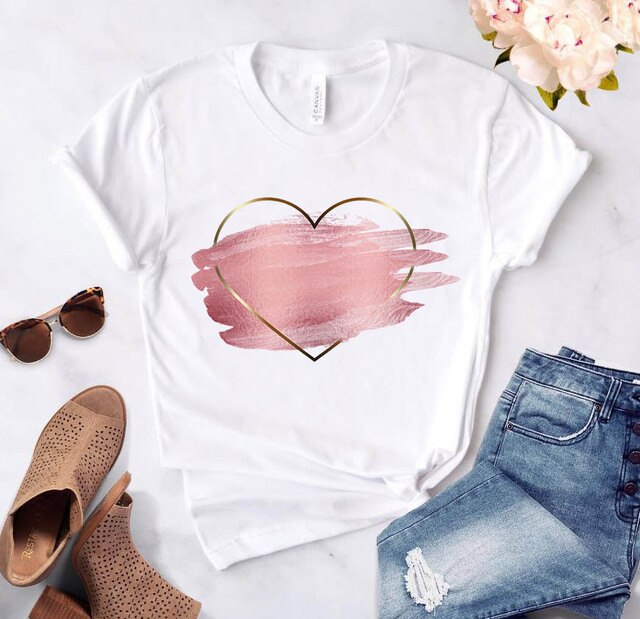Heart Flower Print Womens T-Shirt
