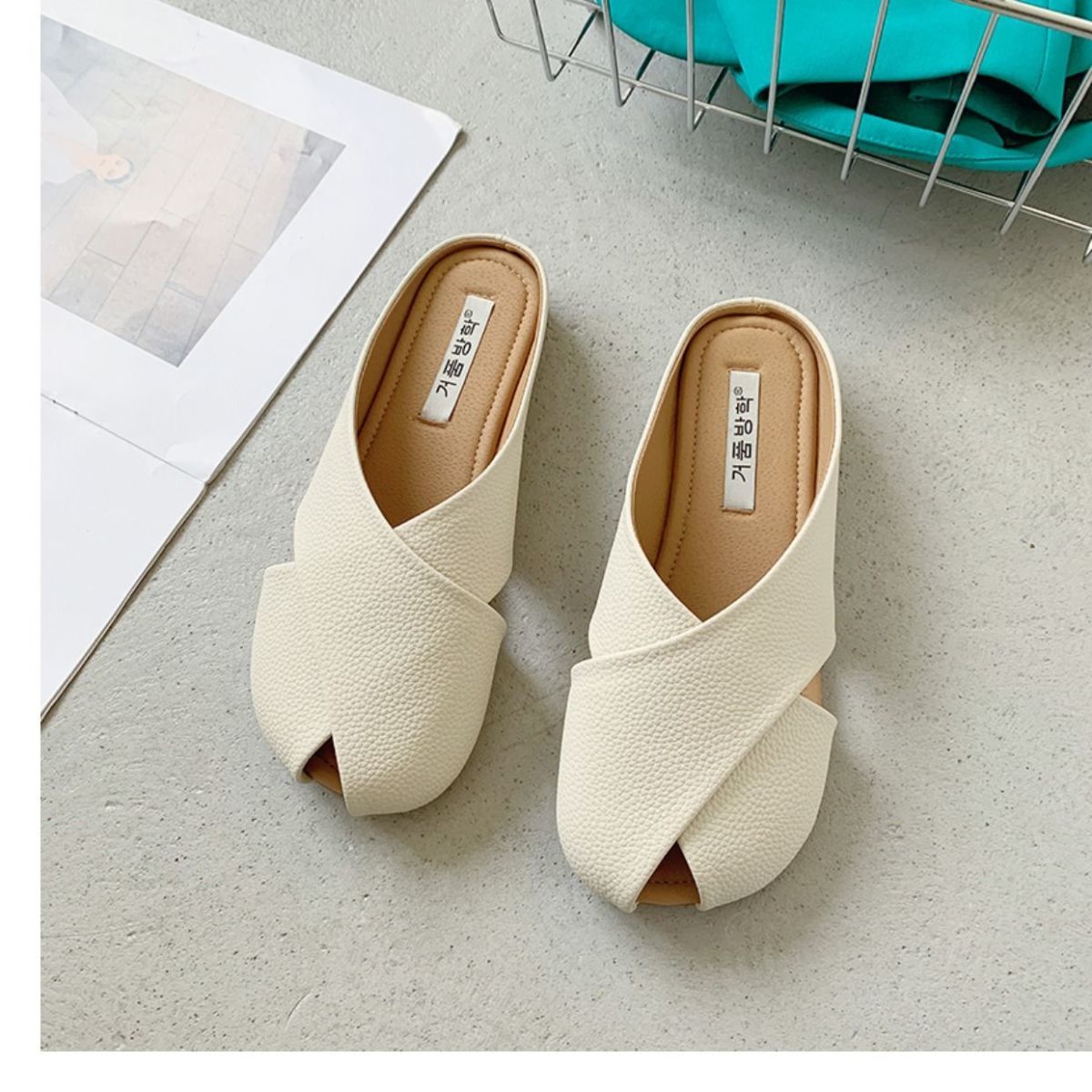 Real soft leather Baotou half slippers women’s outer wear 22 spring, autumn and summer new Muller lazy pregnant women flat small leather shoes half support
