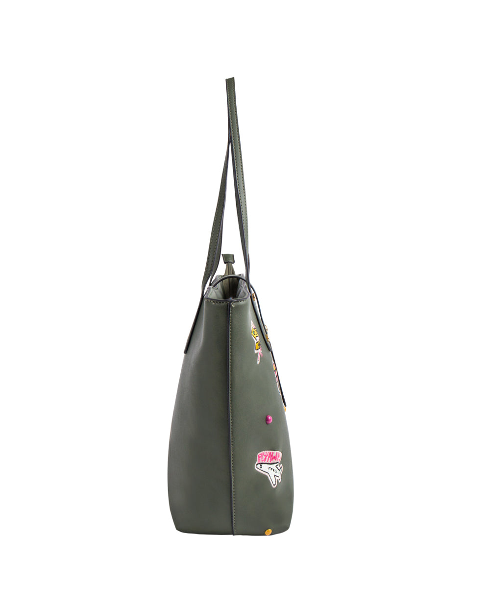 Embroidered Travel Patches Tote Bag - Olive