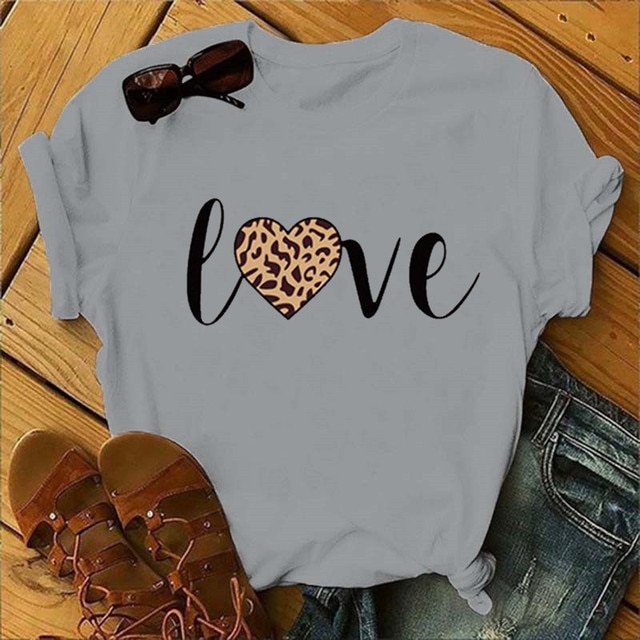 Leopard Love Print Women T Shirt
