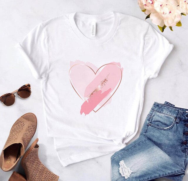 Heart Flower Print Womens T-Shirt