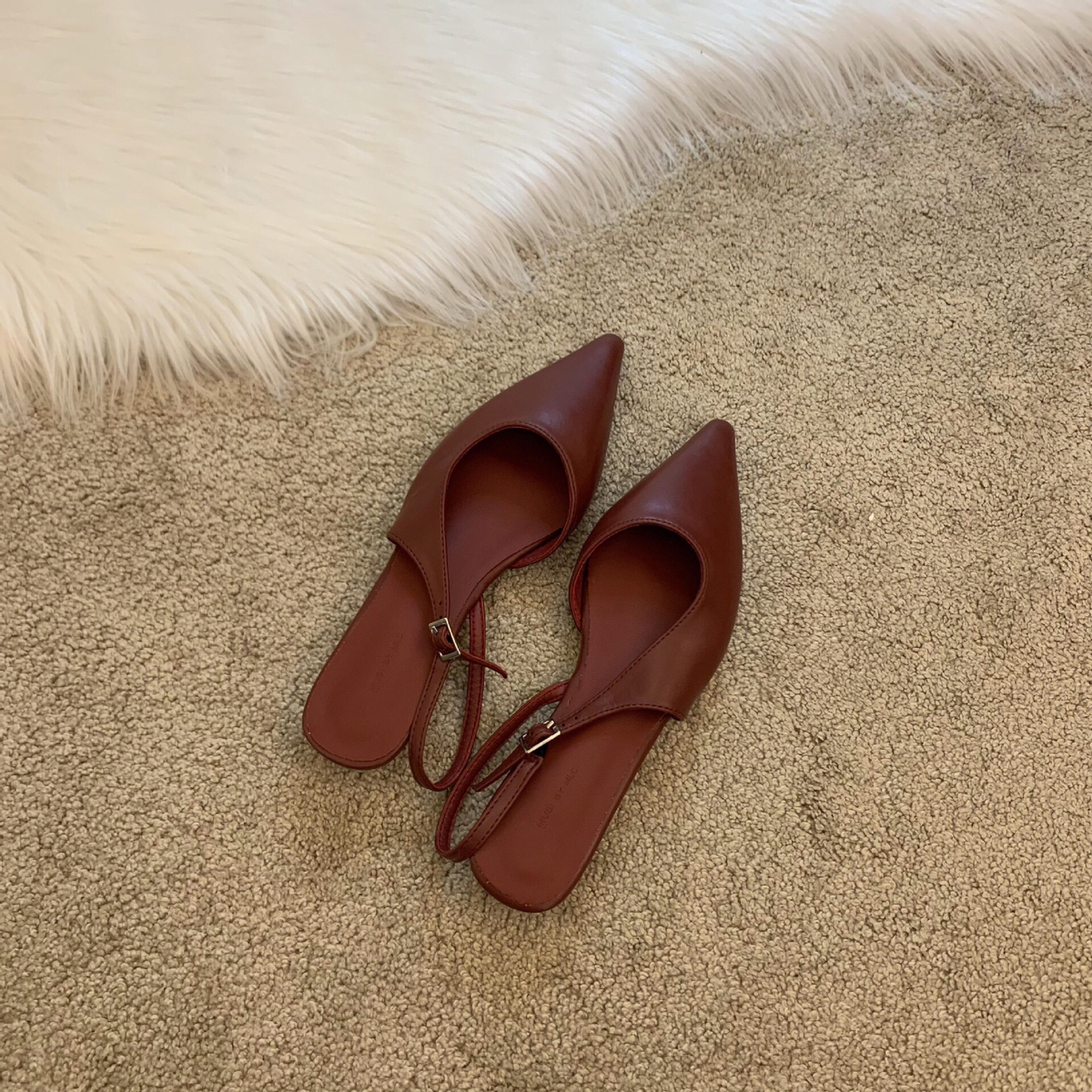 Korean designer pointed thin belt low flat heel sandal
