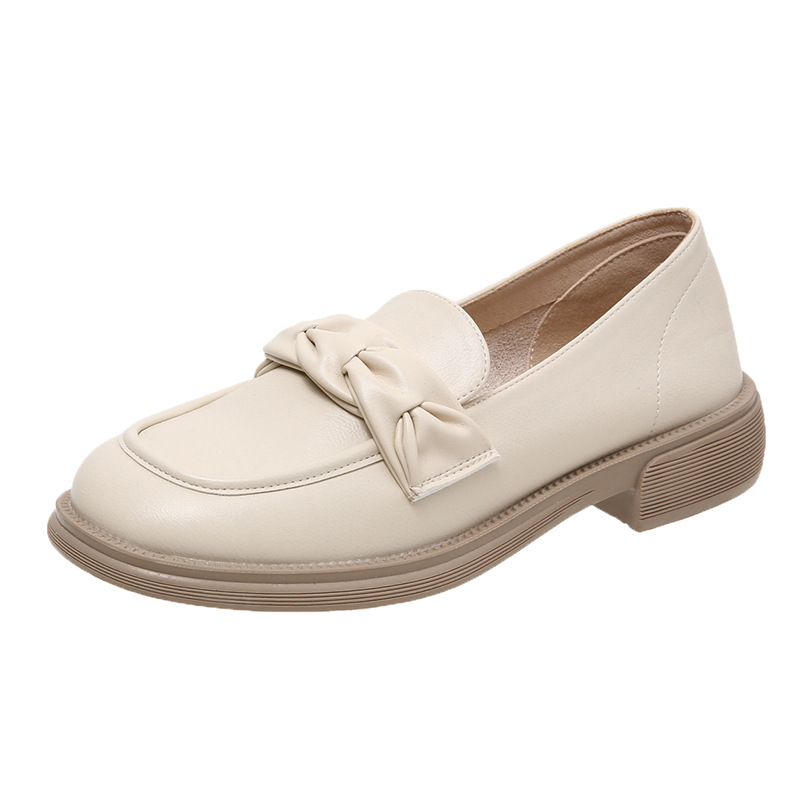 British style small leather shoes women’s 2023 spring slip-on flat single shoes round toe thick bottom thick heel loafers