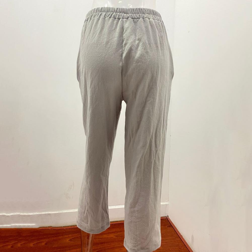 Women CottonPants Casual Loose Trousers Solid Color Pocket Harem Pants