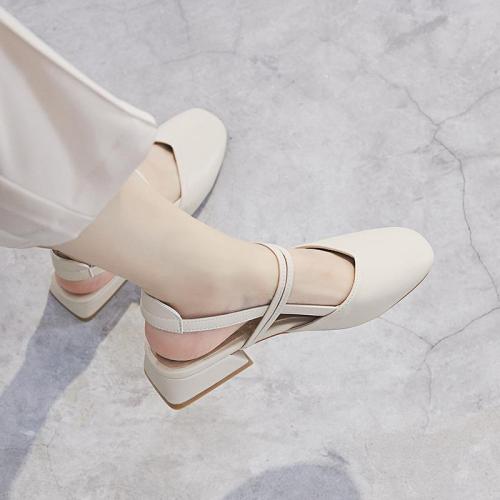 women’s summer middle heel 2020 new Korean version versatile student fairy style retro thick heel single shoes