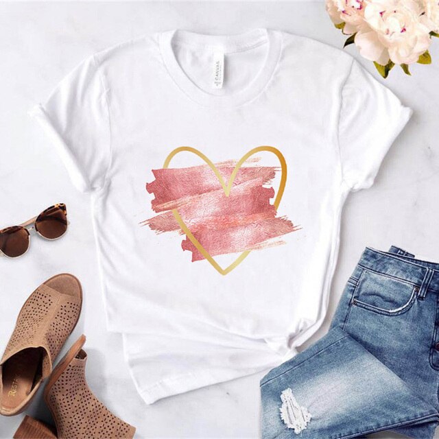 Heart Flower Print Womens T-Shirt