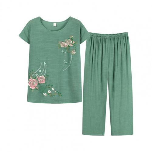 Women Homewear Set Short Sleeve Floral Print T-shirt Pants