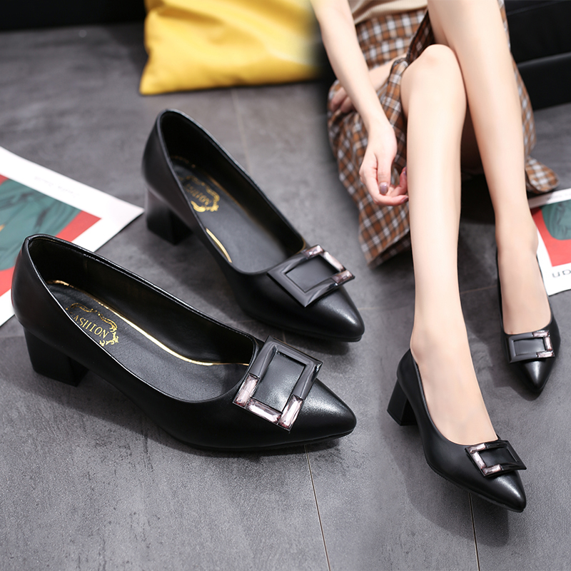 New single shoes women’s thick heel pointed women’s shoes high heels single shoes women’s work shoes wedding shoes square buttons