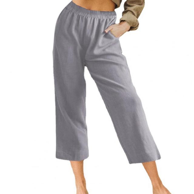 Women CottonPants Casual Loose Trousers Solid Color Pocket Harem Pants