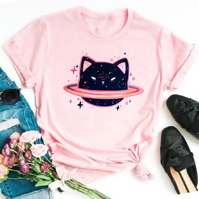Colorful Cat Paw Print T Shirt Women New Fashion Black T Shirt