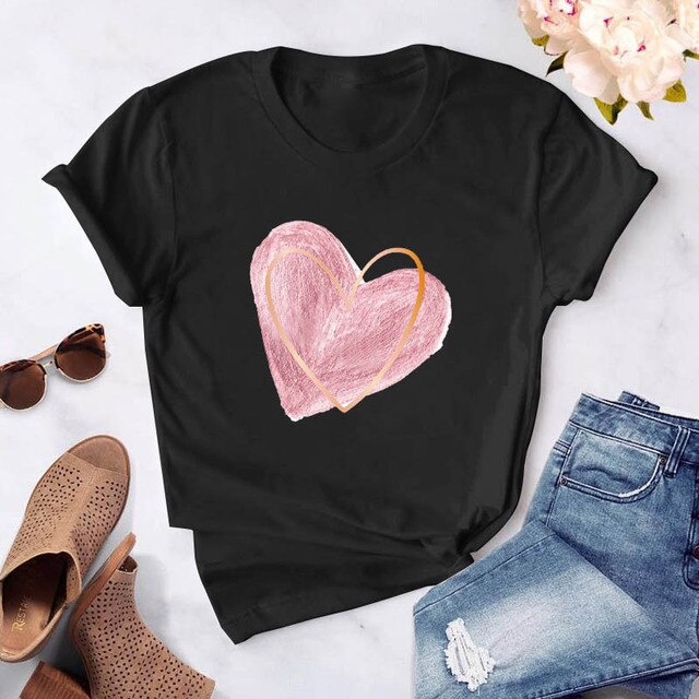 Heart Flower Print Womens T-Shirt