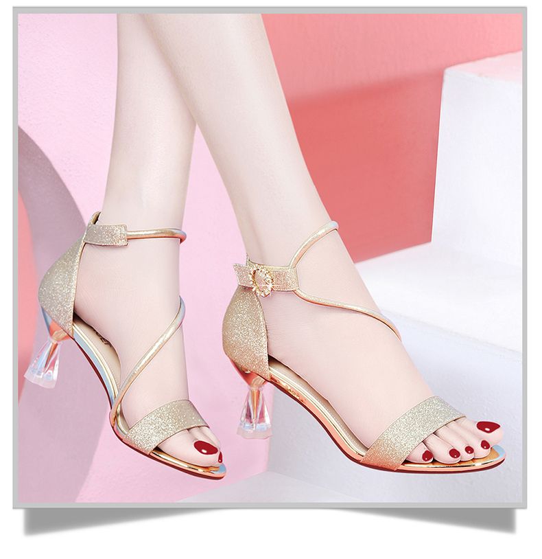 Sandals lady with fairy style 2020 new black high-heeled shoes slim heel Korean version versatile women’s button toe