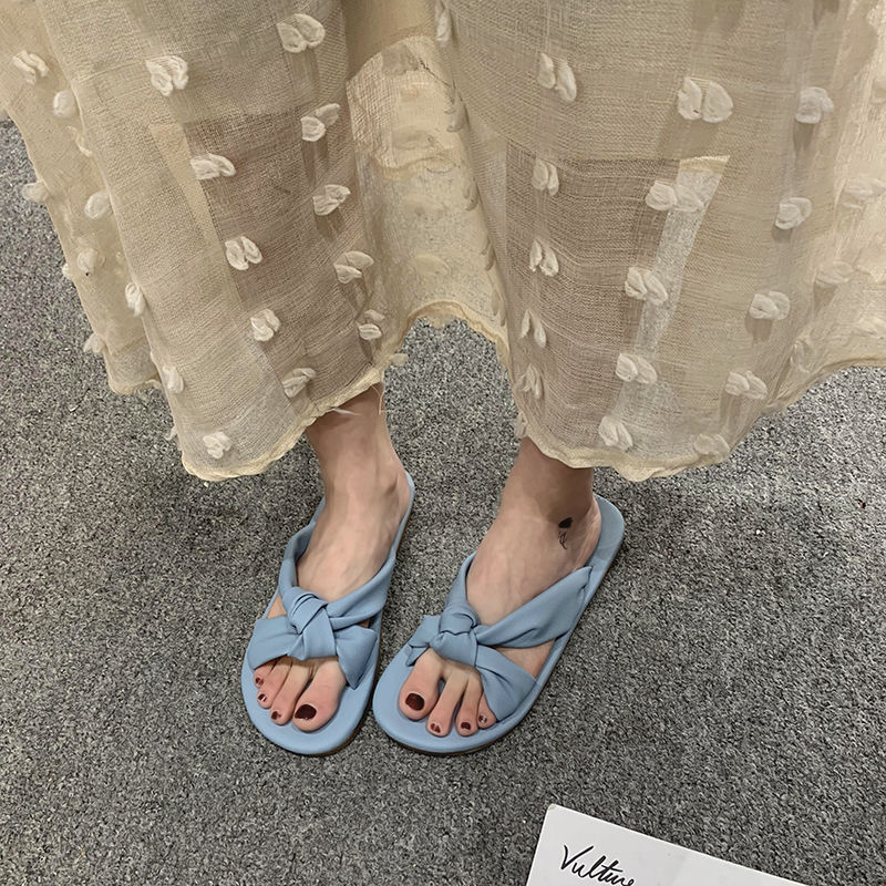 women’s summer wear fashion all-match flat bottom students sexy and thin ins tide one word sandals and slippers